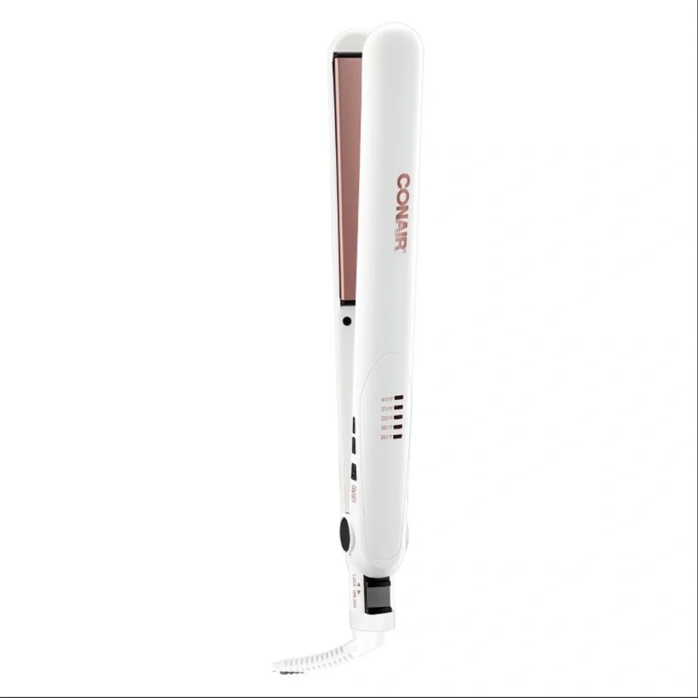 Conair White and Rose Gold Hair Straightener - Dual Voltage Flat Iron